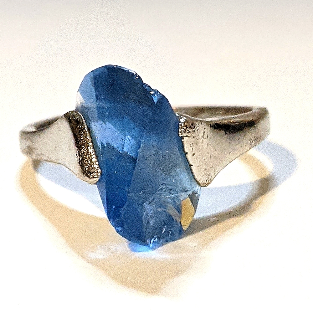 Handmade blue ring size 8 silver uncut stone